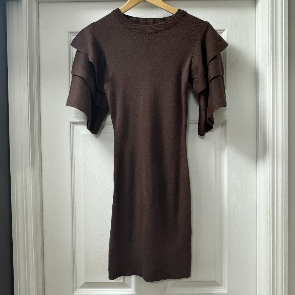Settle Down Brown Ruffle Sleeve Bodycon dress Size Medium